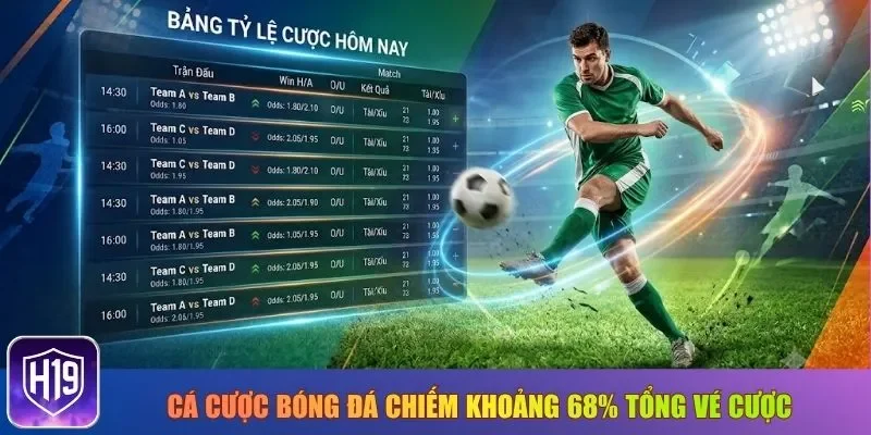 Cá cược bóng đá chiếm khoảng 68% tổng vé cược